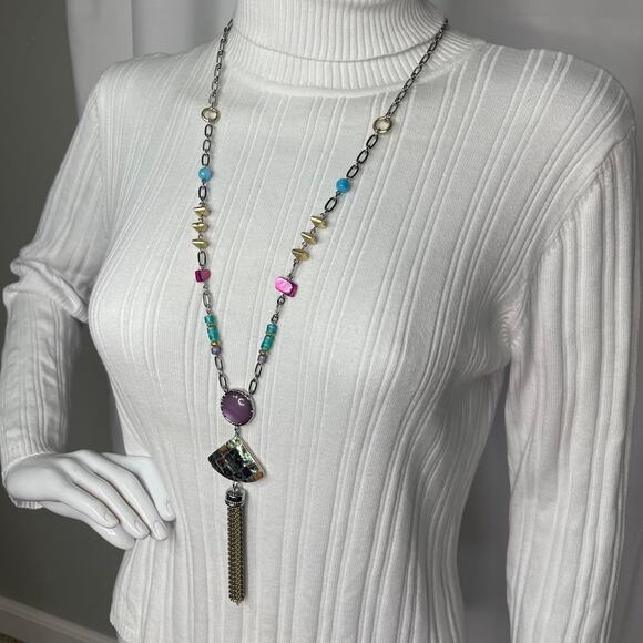 Chico's Jewelry - Chico's long pendant necklace mixed metals silver tone signed costume jewelry